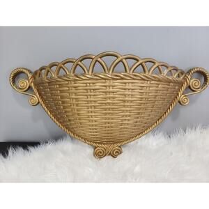 Burwood Vintage‎ Wall Pocket Hanging Planter Wall Faux Wicker Hollywood Regency